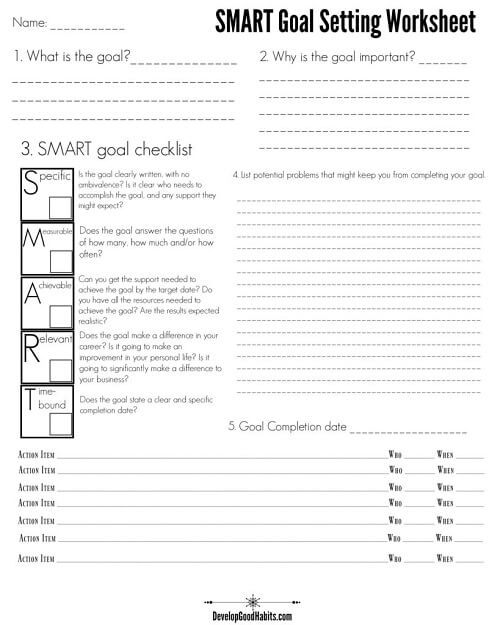 Develop Good Habits SMART goals template