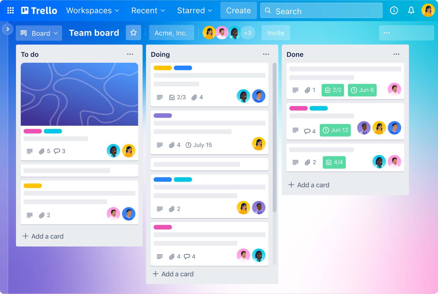 trello desktop view, managing tasks