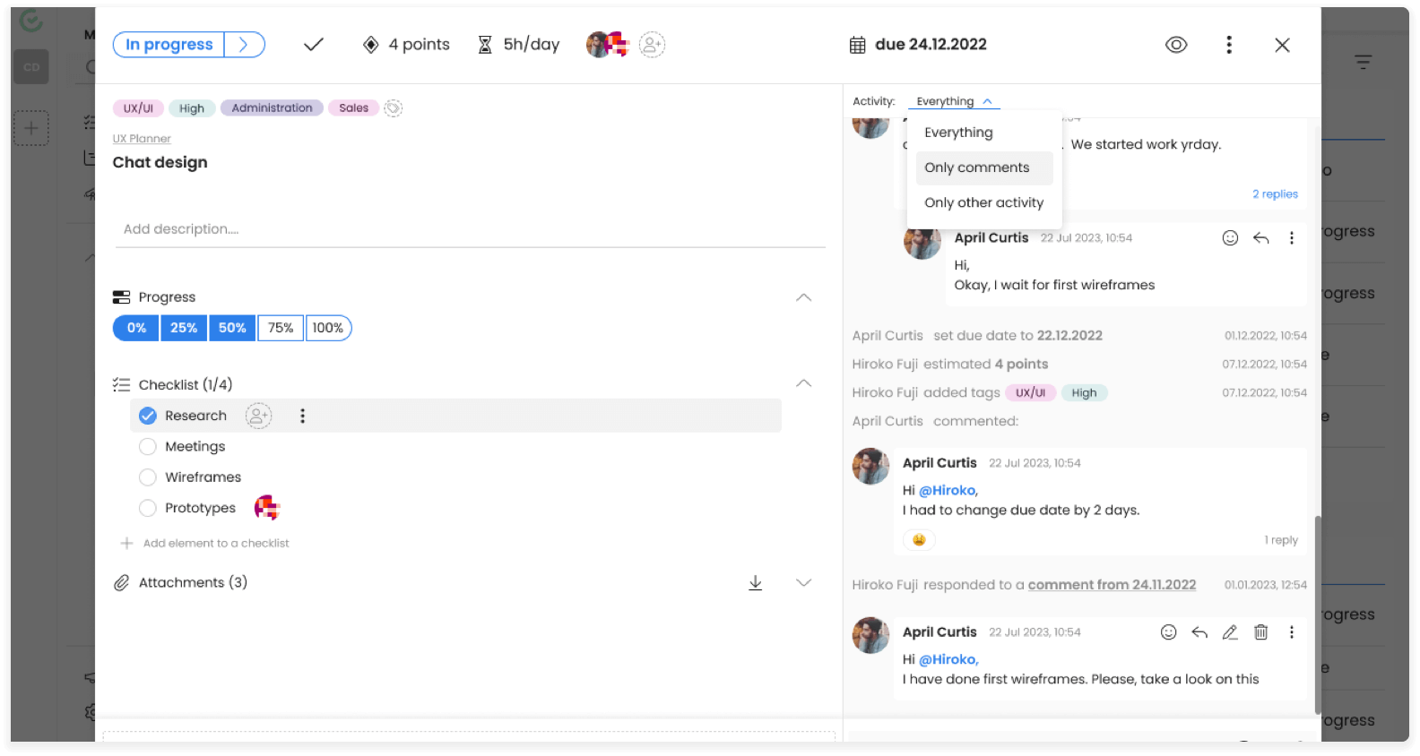 planner feature chat