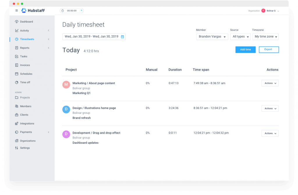 Hubstaff online timesheet