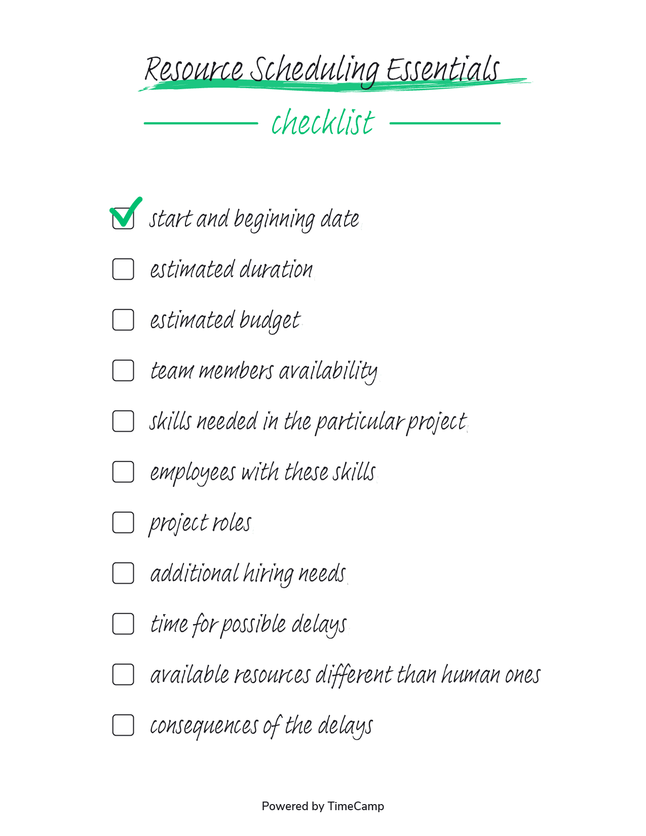 resource scheduling checklist