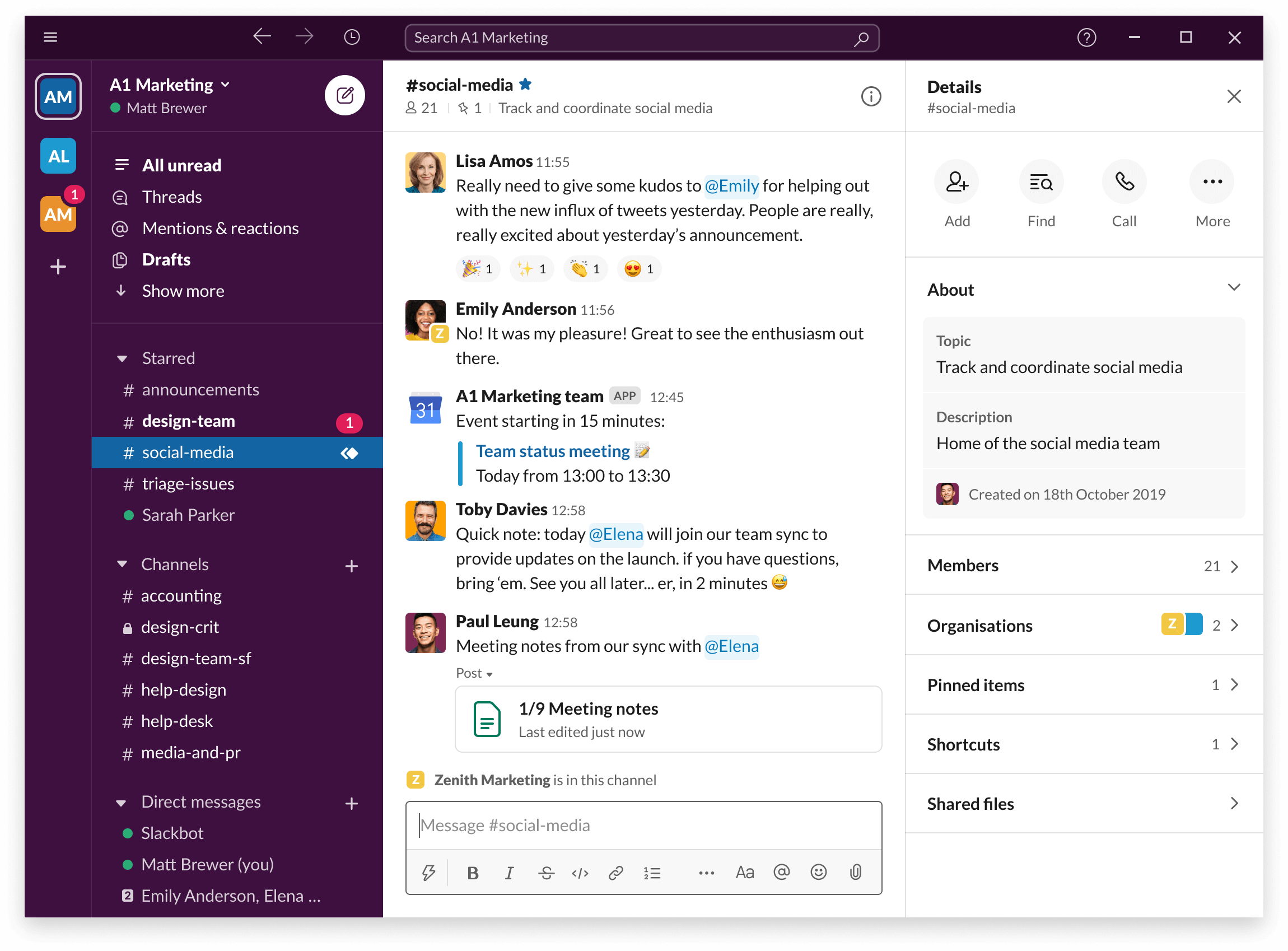 Slack dashboard view