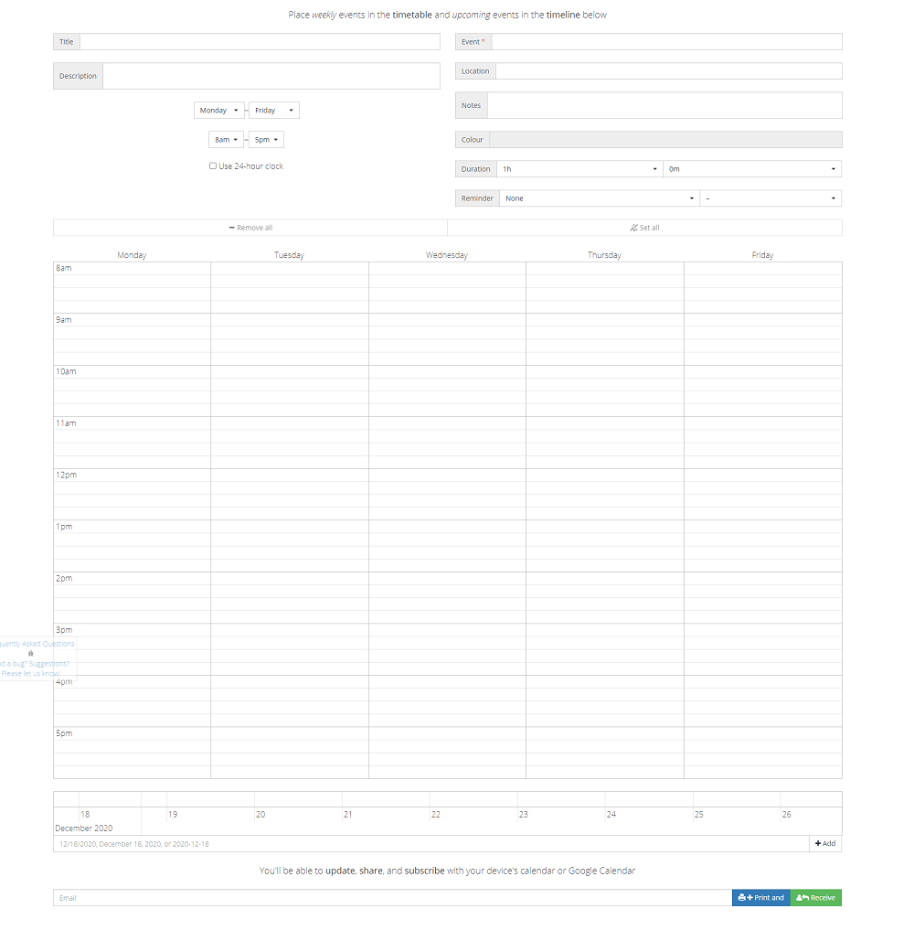 Timetable Maker screen