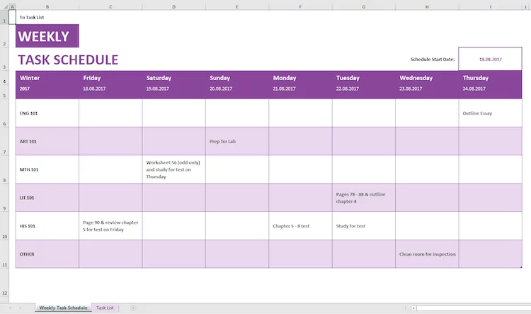 Microsoft weekly schedule template