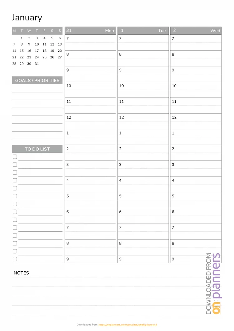 OnPlanners weekly shcedule template