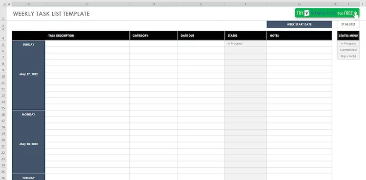 Smartsheet weekly template